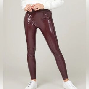 SPANX Faux Patent Leather Burgandy Red Leggings